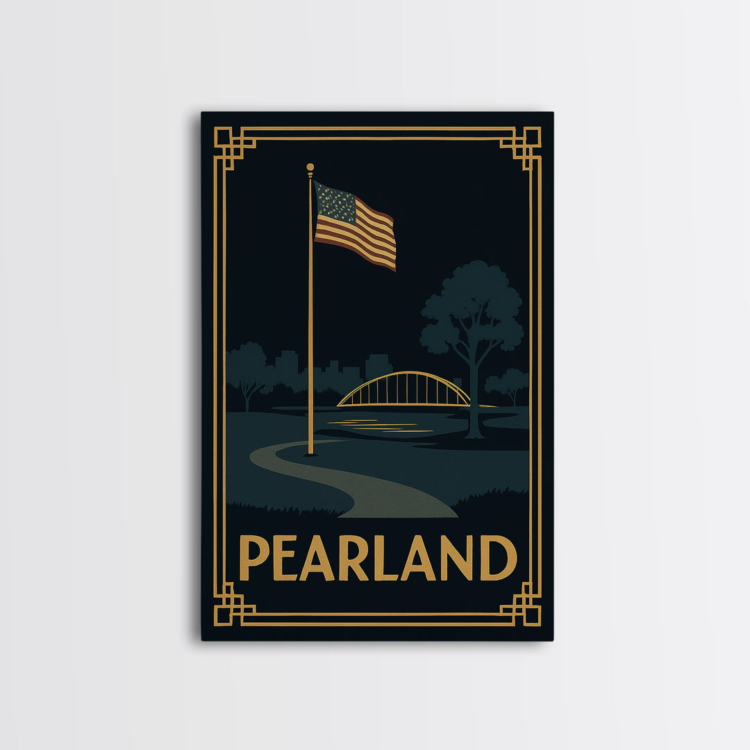 Pearland Texas Travel Poster, Framed Canvas Print, Luxury Art Deco Poster, Pearland Wall Art, Vintage City Art, Living Room Wall Art