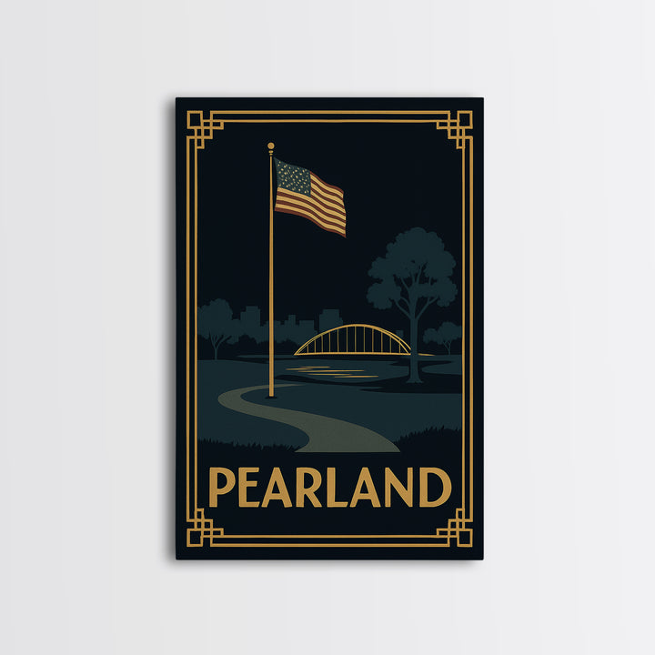 Pearland Texas Travel Poster, Framed Canvas Print, Luxury Art Deco Poster, Pearland Wall Art, Vintage City Art, Living Room Wall Art