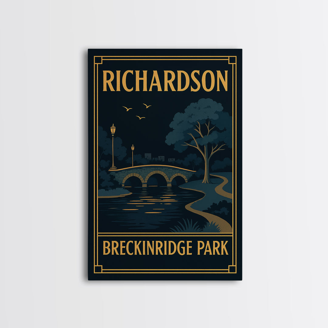 Richardson Texas Travel Poster, Framed Canvas Print, Black Gold City Wall Art, Richardson City Art, Fine Art Print, Vintage Travel Print