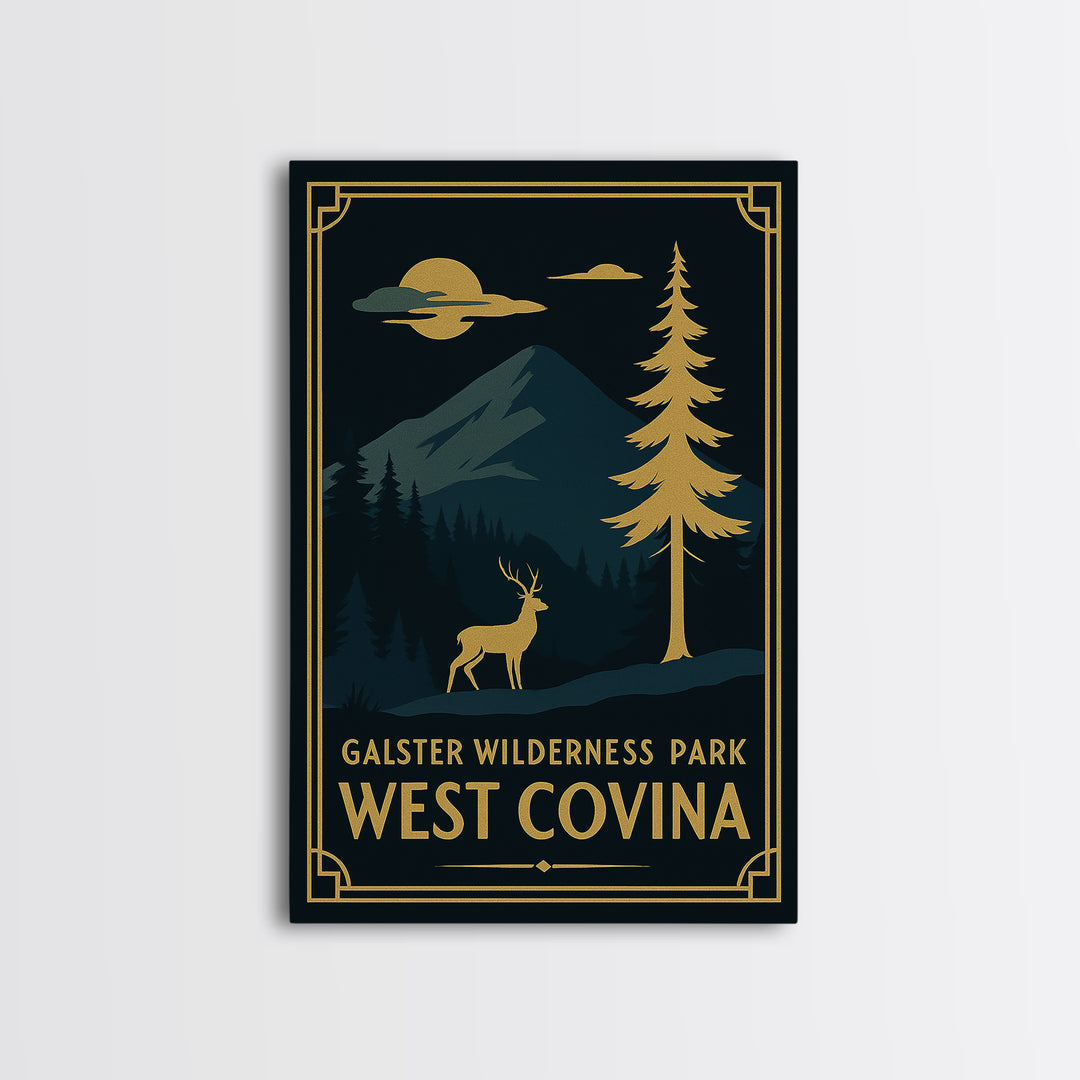 West Covina California Travel Poster, Canvas Print, Gold Art Deco Wall Art, West Covina Poster Print, Vintage City Art, Mid Century Wall Art