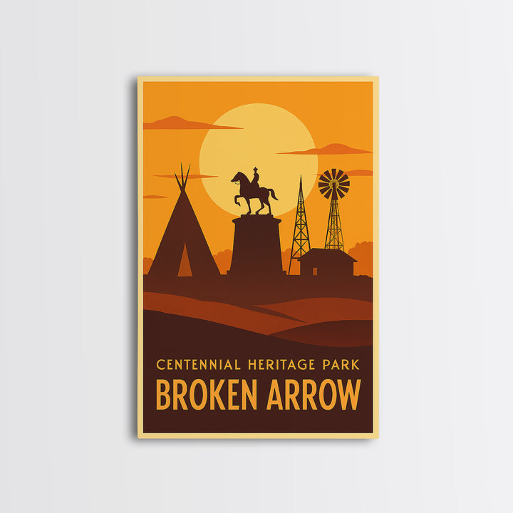 Broken Arrow Travel Poster, Canvas Print, Golden Travel Poster Art, Broken Arrow Travel Art, Vintage City Art, Retro Travel Print