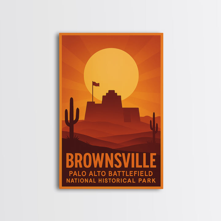 Brownsville Travel Poster, Framed Canvas Print, Golden Travel Poster Art, Brownsville City Art, Travel Poster Art, Mid Century Wall Art