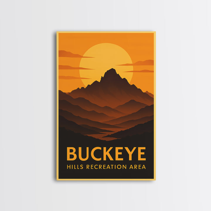 Buckeye Travel Poster, Canvas Print, Warm Sunset Silhouette Art, Buckeye Travel Art, Travel Wall Art, Eclectic Wall Decor, City Art Print