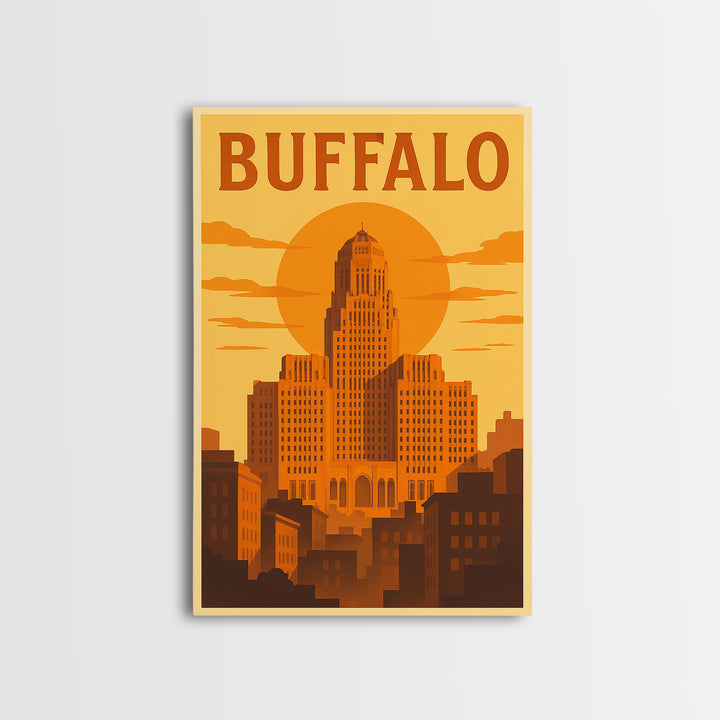 Buffalo New York Travel Poster, Canvas Print, Golden Travel Poster Art, Buffalo Art Print, Wanderlust Decor, Modern Wall Decor, Wall Art