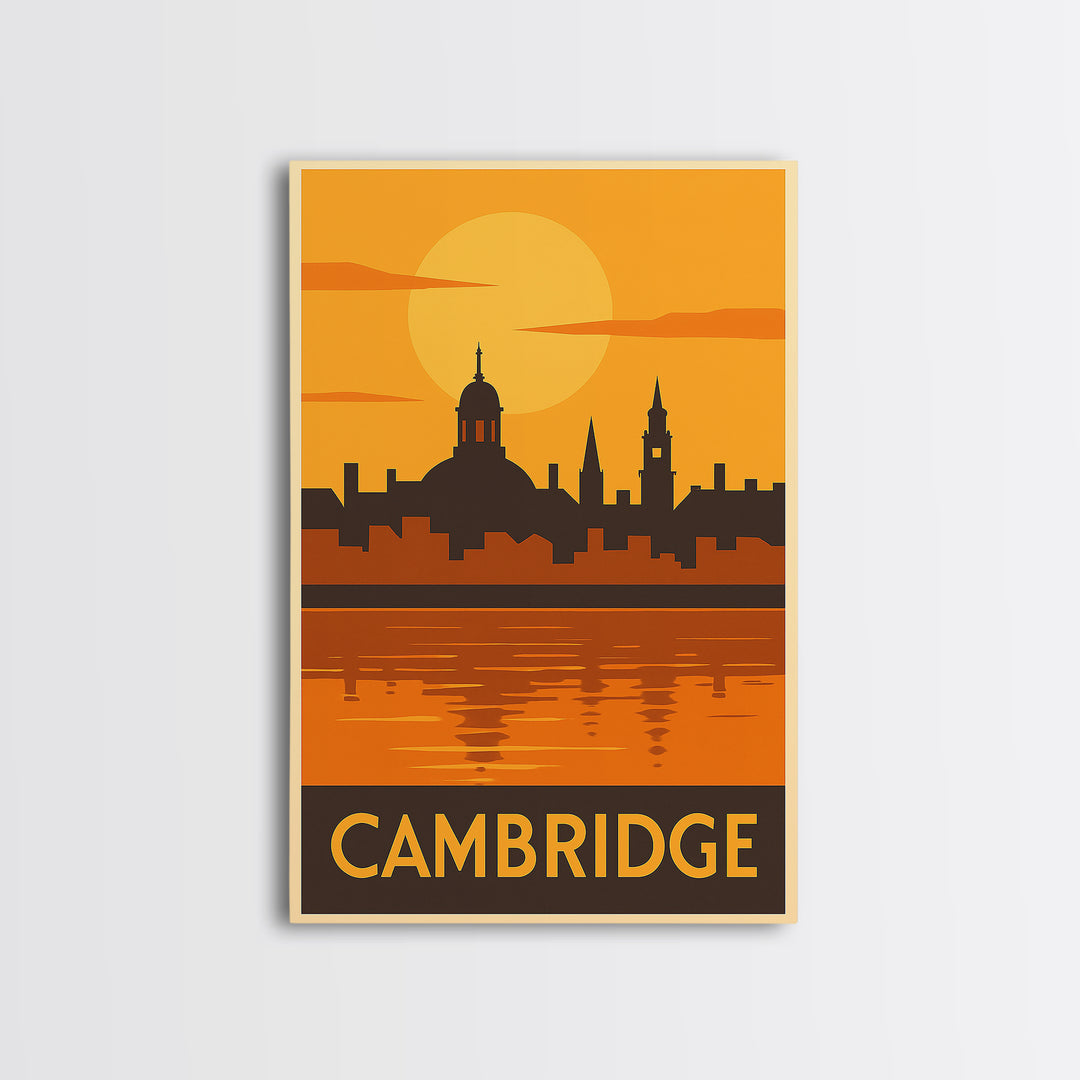 Cambridge Travel Poster, Canvas Print, Gold Art Deco Poster Art, Cambridge Art Print, Fine Art Print, Home Office Decor, Travel Wall Art