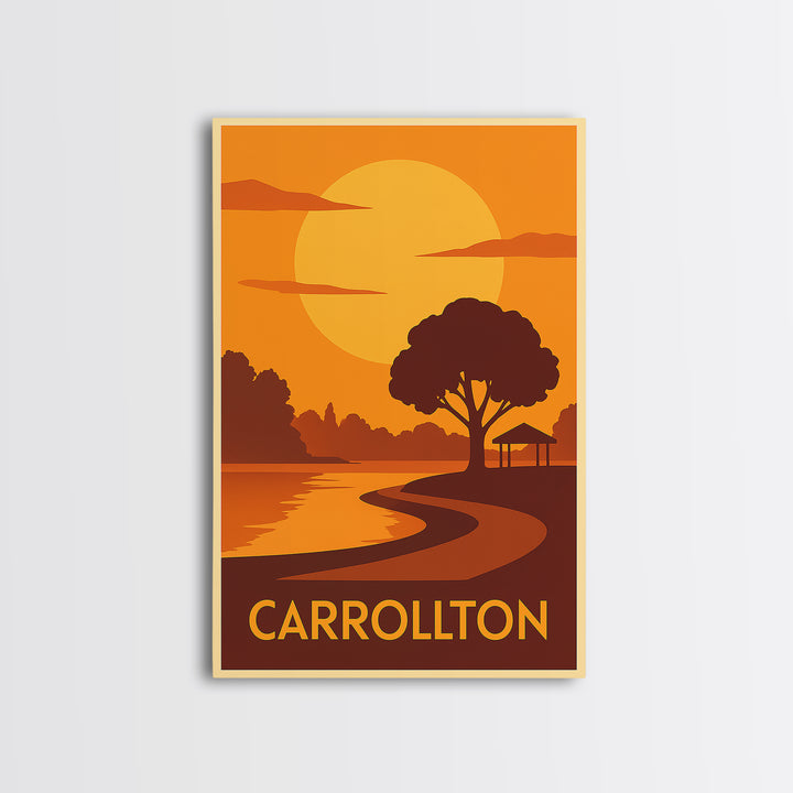 Carrollton Travel Poster, Canvas Print, Gold Art Deco Poster Art, Carrollton Art Print, Wanderlust Decor, Watercolor Downtown Skyline