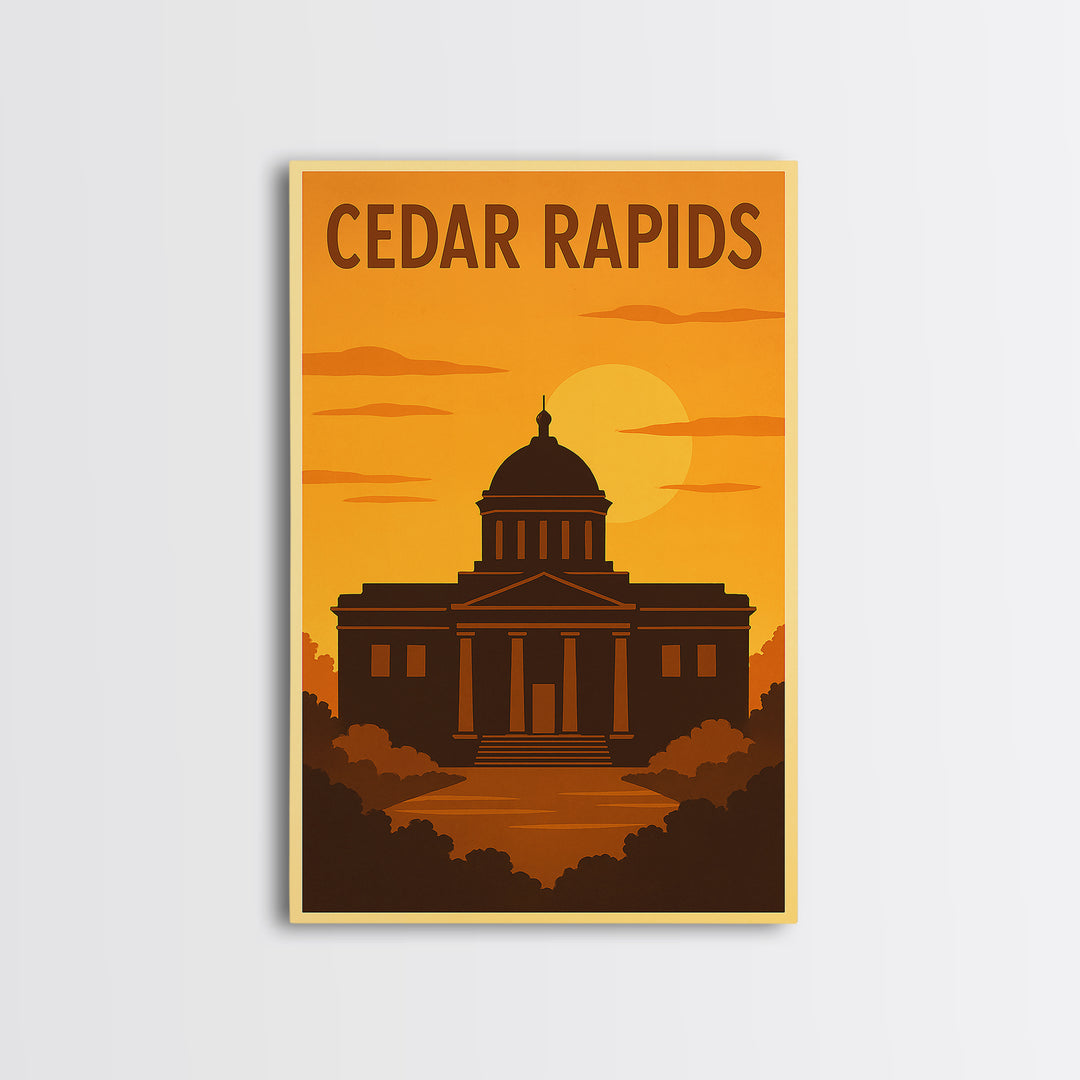 Cedar Rapids Iowa Travel Poster, Canvas Print, Golden Travel Poster Art, Cedar Rapids City Art, Vintage Travel Print, Travel Poster Art