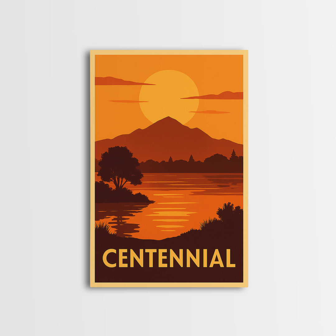 Centennial Travel Poster, Framed Canvas Print, Gold Art Deco Poster Art, Centennial Travel Art, Vintage Travel Art, City Travel Prints