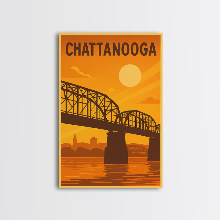 Chattanooga Tennessee Travel Poster, Canvas Print, Vintage Deco Wall Art, Chattanooga Art Print, Vintage City Poster, Skyline Art, Wall Art