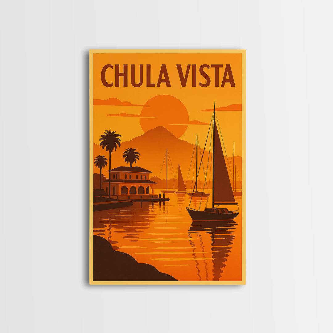 Chula Vista California Travel Poster, Canvas Print, Vintage Deco Wall Art, Chula Vista Art Print, Travel Poster Set, Travel Poster Art