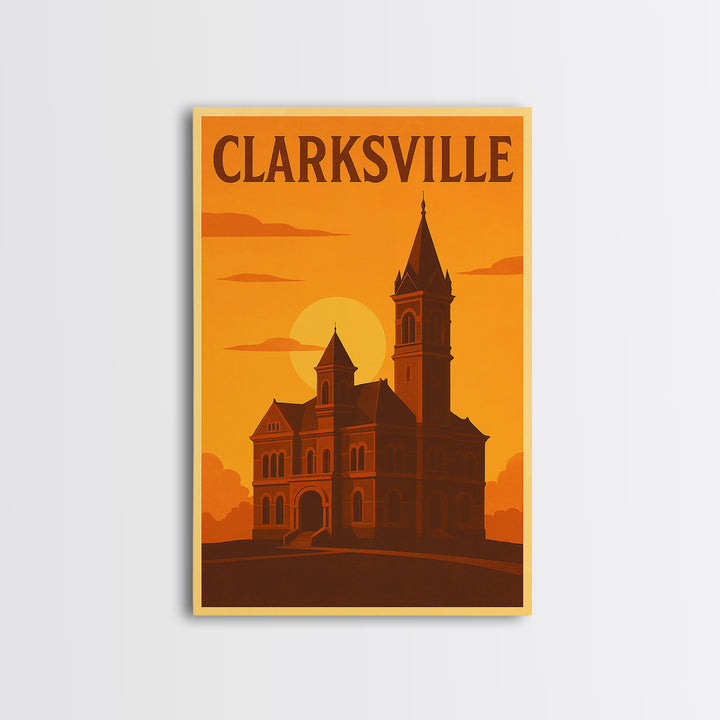 Clarksville Tennessee Travel Poster, Canvas Print, Golden Travel Poster Art, Clarksville Wall Art, Modern Wall Decor, Home Office Decor