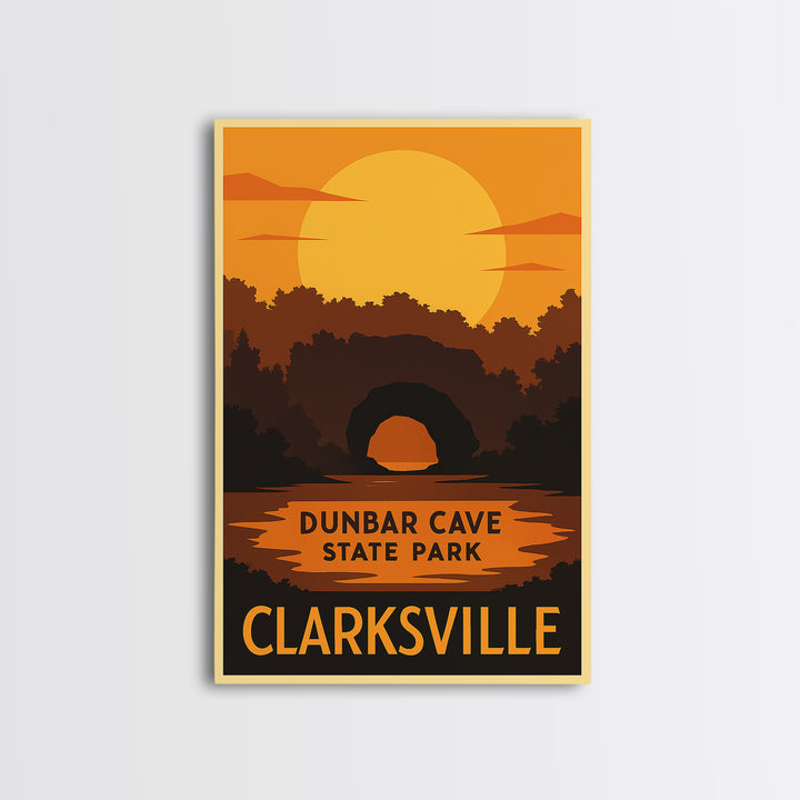 Clarksville Travel Poster, Canvas Print, Warm Sunset Silhouette Art, Clarksville Wall Art, Modern Wall Decor, City Illustration