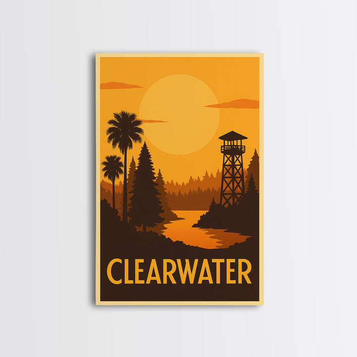Clearwater Travel Poster, Framed Canvas Print, Golden Travel Poster Art, Clearwater City Art, City Travel Prints, Travel Poster Art