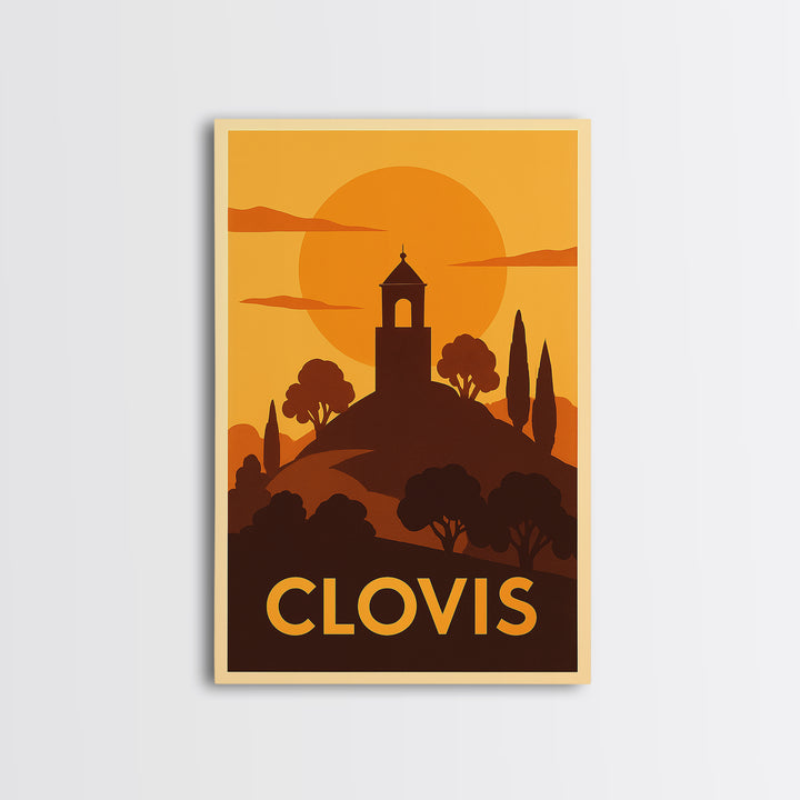 Clovis Travel Poster, Canvas Print, Gold Art Deco Poster Art, Clovis Poster Print, Living Room Wall Art, Travel Wall Decor, Poster Print