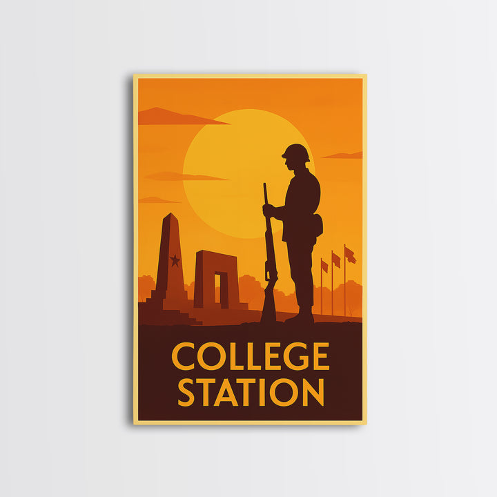 College Station Travel Poster, Canvas Print, Gold Art Deco Poster Art, College Station Poster Print, Living Room Wall Art, Travel Wall Art