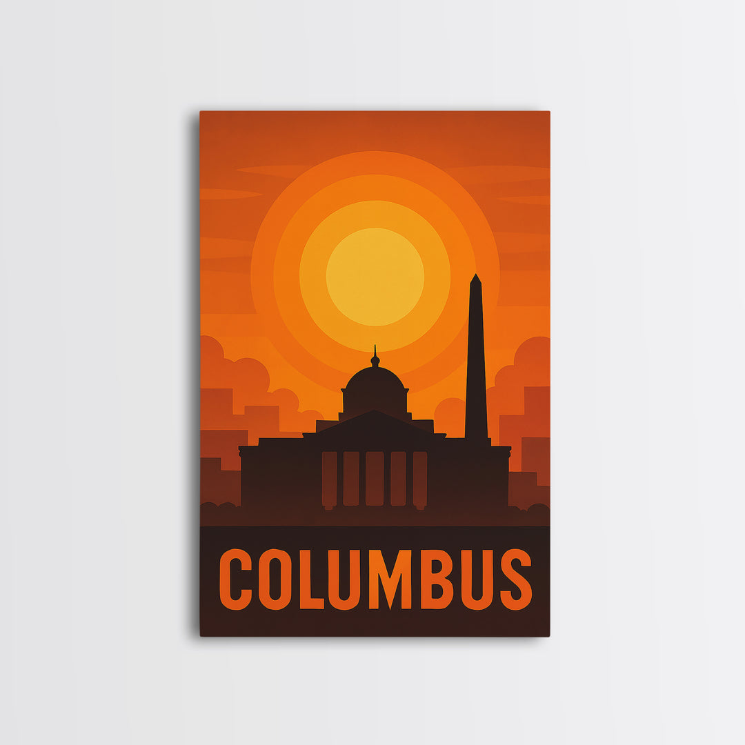 Columbus Travel Poster, Canvas Print, Golden Travel Poster Art, Columbus City Art, Living Room Wall Art, Vintage City Poster, Poster Art