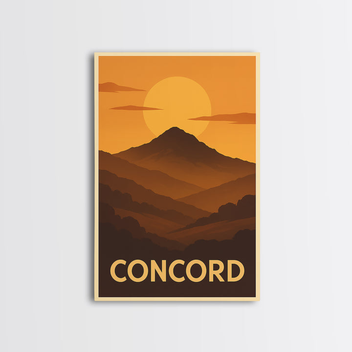 Concord Travel Poster, Canvas Print, Warm Sunset Silhouette Art, Concord Wall Art, Travel Poster Set, Mid Century Wall Art, Home Decor