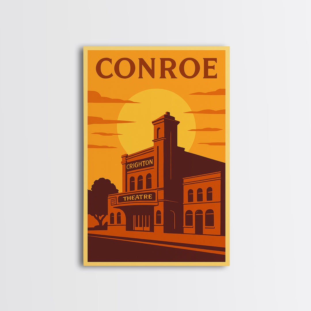 Conroe Texas Travel Poster, Canvas Print, Golden Poster Art, Conroe Art Print, Vintage Travel Print, Retro Travel Print, City Illustration
