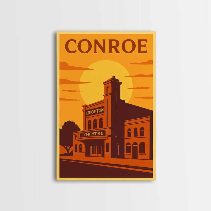 Conroe Texas Travel Poster, Canvas Print, Golden Poster Art, Conroe Art Print, Vintage Travel Print, Retro Travel Print, City Illustration