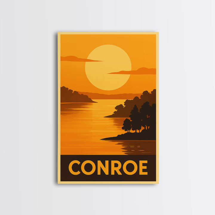 Conroe Travel Poster, Canvas Print, Golden Travel Poster Art, Conroe Poster Print, Living Room Wall Art, Home Office Decor, Wall Art