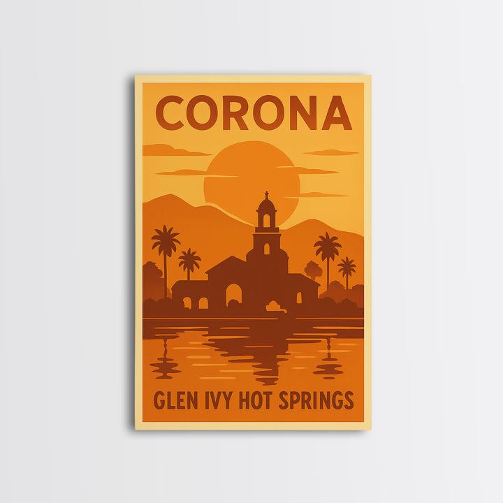 Corona California Travel Poster, Canvas Print, Gold Art Deco Poster Art, Corona City Art, Travel Art Print, Retro Travel Print, Wall Decor