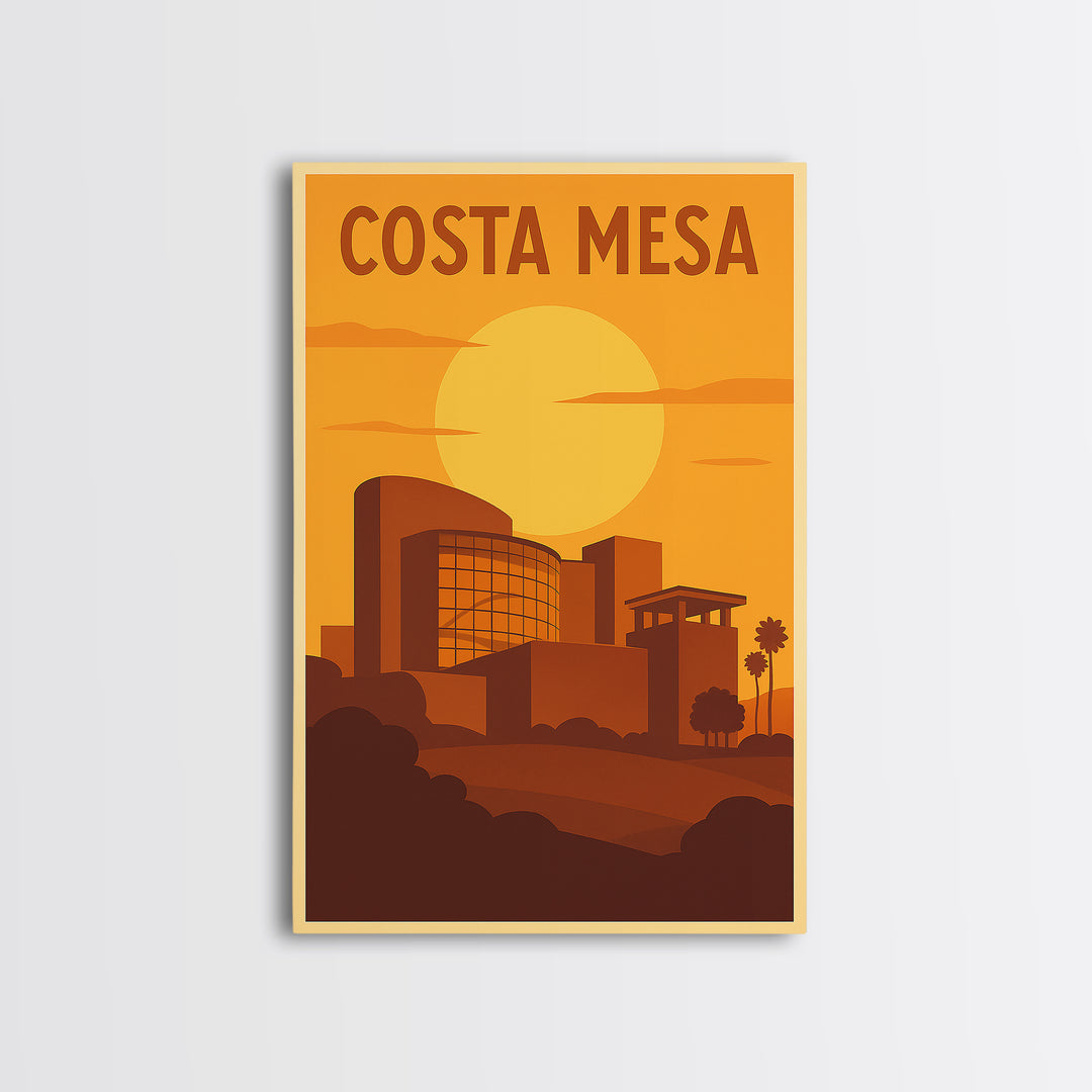 Costa Mesa California Travel Poster, Canvas Print, Warm Sunset Silhouette Art, Costa Mesa Wall Art, Travel Prints, Travel Art Print
