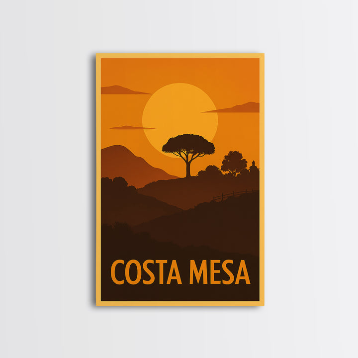 Costa Mesa Travel Poster, Canvas Print, Gold Art Deco Poster Art, Costa Mesa City Art, Gift For Travelers, Mid Century Wall Art