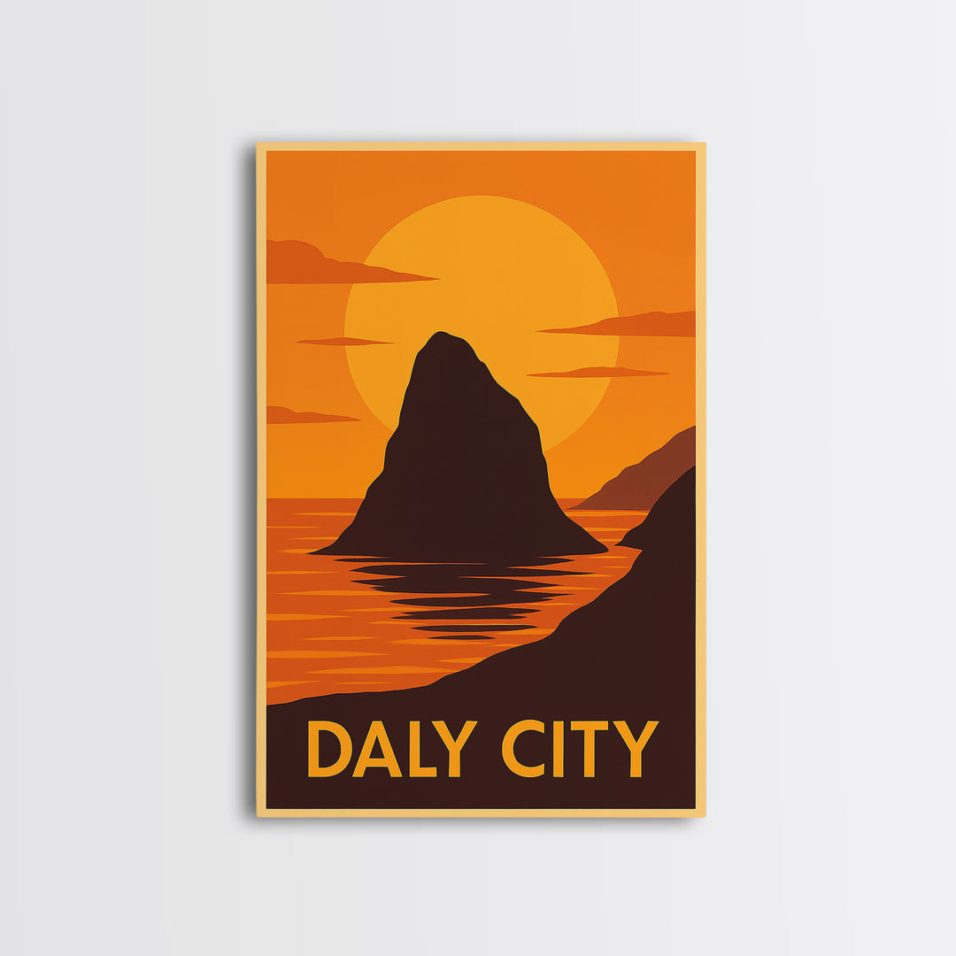 Daly City Travel Poster, Framed Canvas Print, Gold Art Deco Poster Art, Daly City Wall Art, Gift For Travelers, Fine Art Print