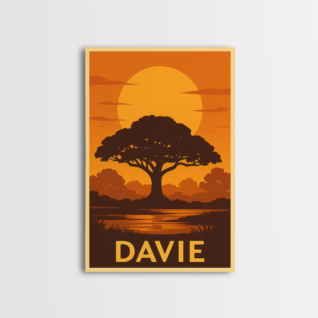 Davie Travel Poster, Canvas Print, Gold Art Deco Poster Art, Davie City Art, Wanderlust Decor, Fine Art Print, Watercolor Skyline
