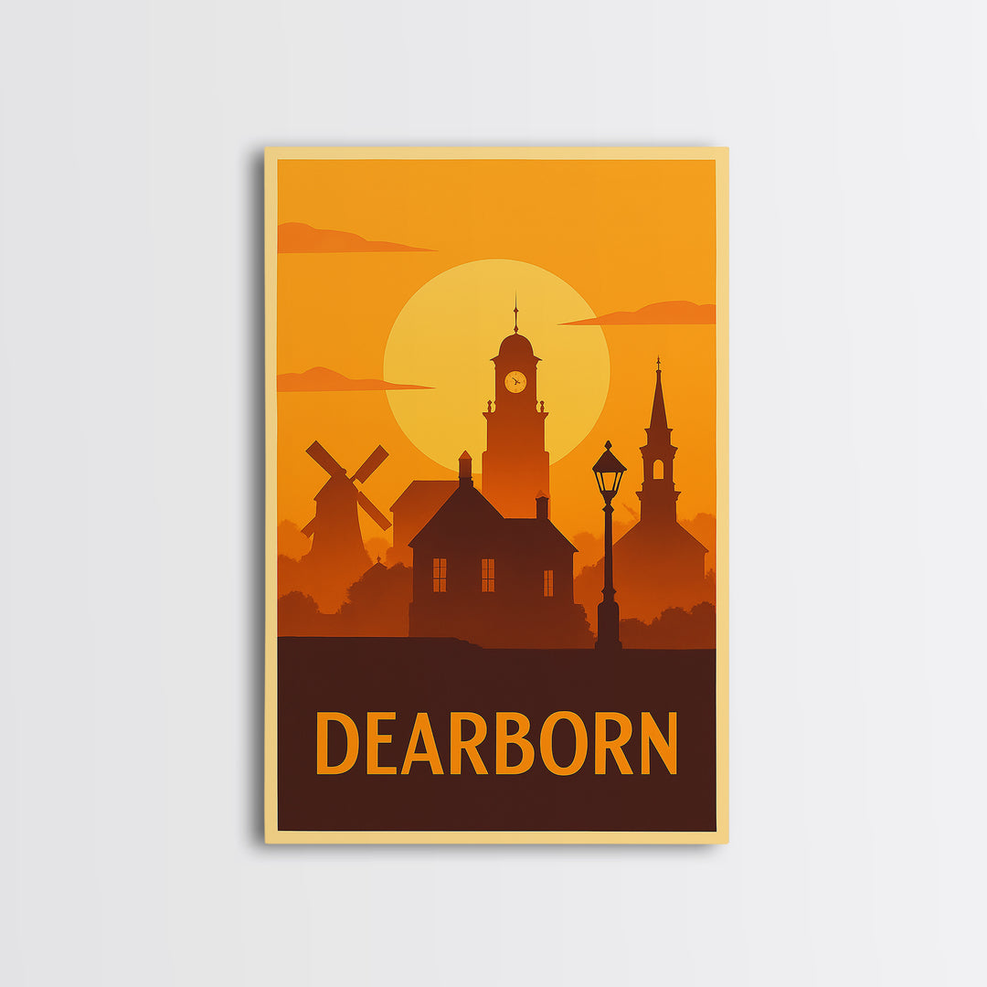 Dearborn Travel Poster, Canvas Print, Golden Travel Poster Art, Dearborn Travel Art, Wanderlust Decor, Travel Poster Set, Travel Art Print