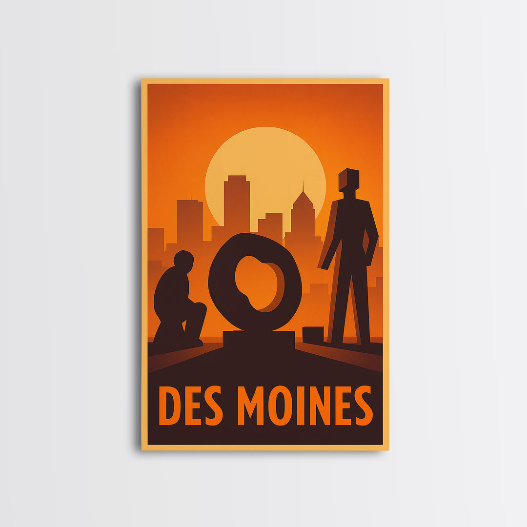 Des Moines Travel Poster, Canvas Print, Gold Art Deco Poster Art, Des Moines Art Print, Travel Wall Art, Home Office Decor, Travel Print