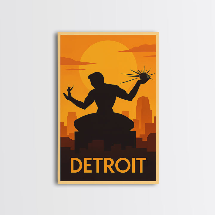 Detroit Travel Poster, Framed Canvas Print, Vintage Deco Wall Art, Detroit Travel Art, City Art Print, Travel Wall Art, Fine Art Print