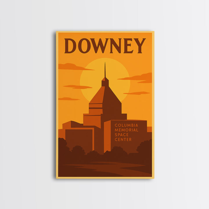 Downey California Travel Poster, Canvas Print, Gold Art Deco Poster Art, Downey Wall Art, Gift For Travelers, Retro Travel Print, Wall Decor