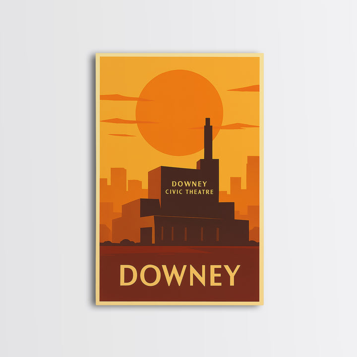 Downey Travel Poster, Framed Canvas Print, Vintage Deco Wall Art, Downey City Art, Travel Poster Art, Retro Travel Print, Travel Posters