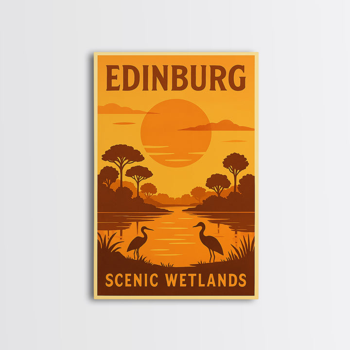 Edinburg Texas Travel Poster, Framed Canvas Print, Vintage Deco Wall Art, Edinburg Wall Art, Mid Century Wall Art, Gift For Travelers