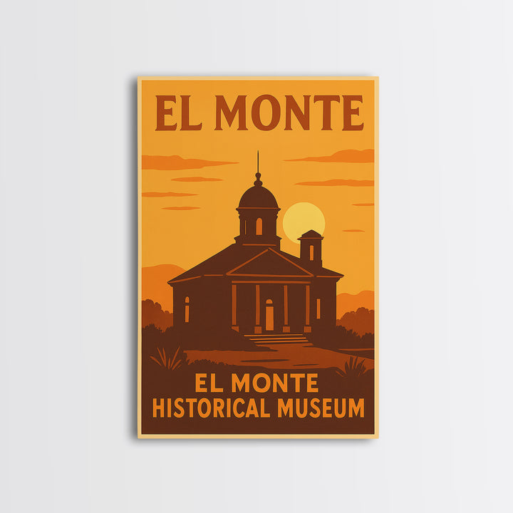 El Monte California Travel Poster, Framed Canvas Print, Warm Sunset Silhouette Art, El Monte Wall Art, Travel Wall Art, Travel Poster Set