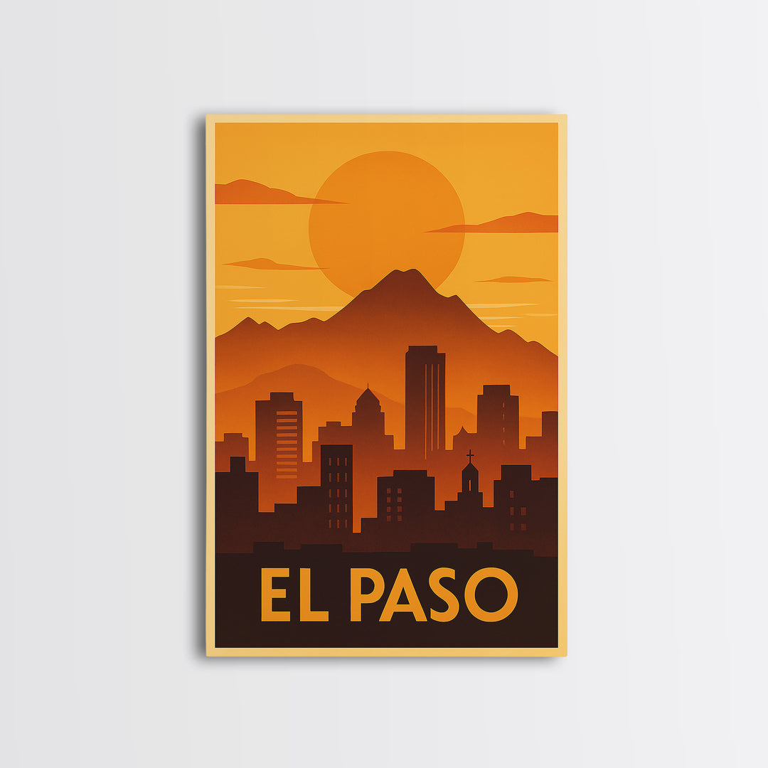 El Paso Travel Poster, Canvas Print, Golden Travel Poster Art, El Paso City Art, Retro Travel Print, Vintage City Art, City Illustration