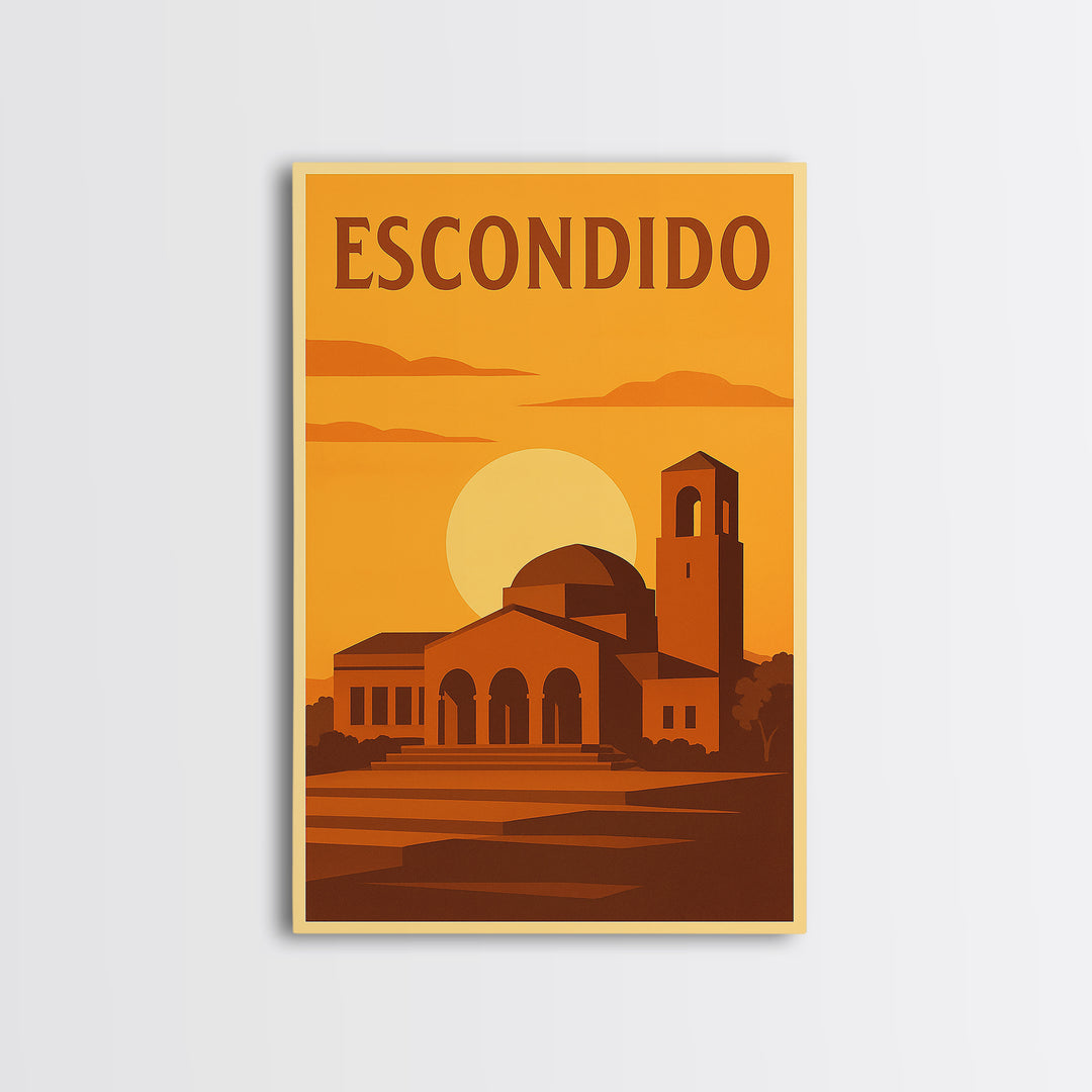 Escondido California Travel Poster, Canvas Print, Gold Art Deco Poster Art, Escondido City Art, Travel Wall Decor, Mid Century Wall Art