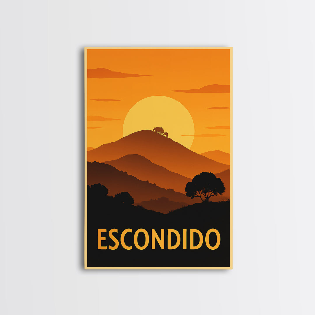 Escondido Travel Poster, Framed Canvas Print, Golden Travel Poster Art, Escondido City Art, Fine Art Print, Travel Art Print, Art Print