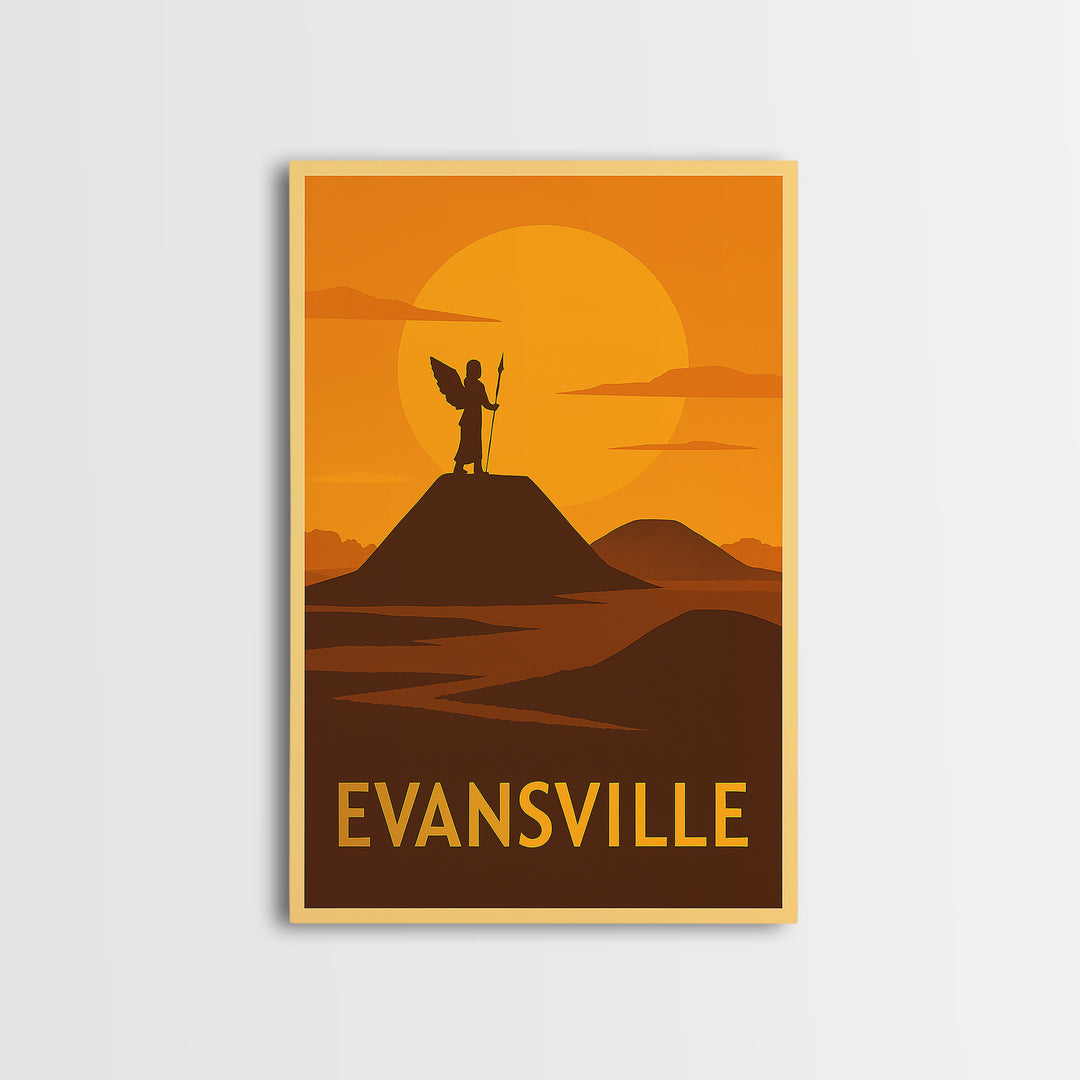 Evansville Travel Poster, Canvas Print, Golden Travel Poster Art, Evansville Poster Print, City Travel Prints, Travel Poster Art