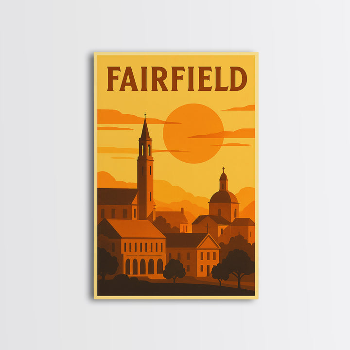 Fairfield California Travel Poster, Canvas Print, Warm Sunset Silhouette Art, Fairfield Wall Art, Vintage Travel Print, Retro Travel Print