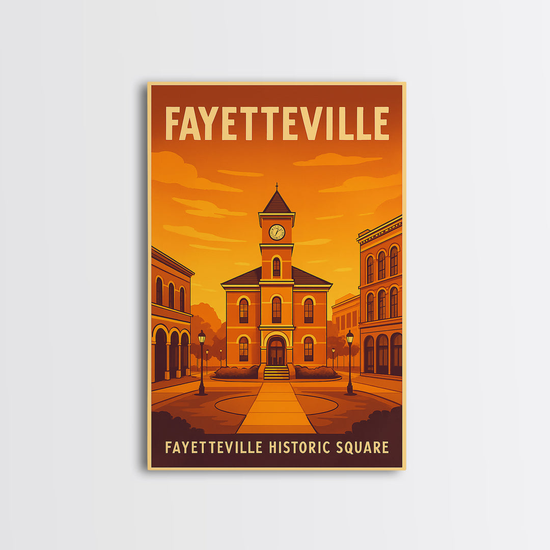 Fayetteville North Carolina Travel Poster, Canvas Print, Golden Travel Poster Art, Fayetteville Art Print, Wall Decor, Retro Travel Print