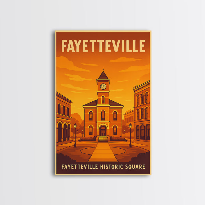 Fayetteville North Carolina Travel Poster, Canvas Print, Golden Travel Poster Art, Fayetteville Art Print, Wall Decor, Retro Travel Print