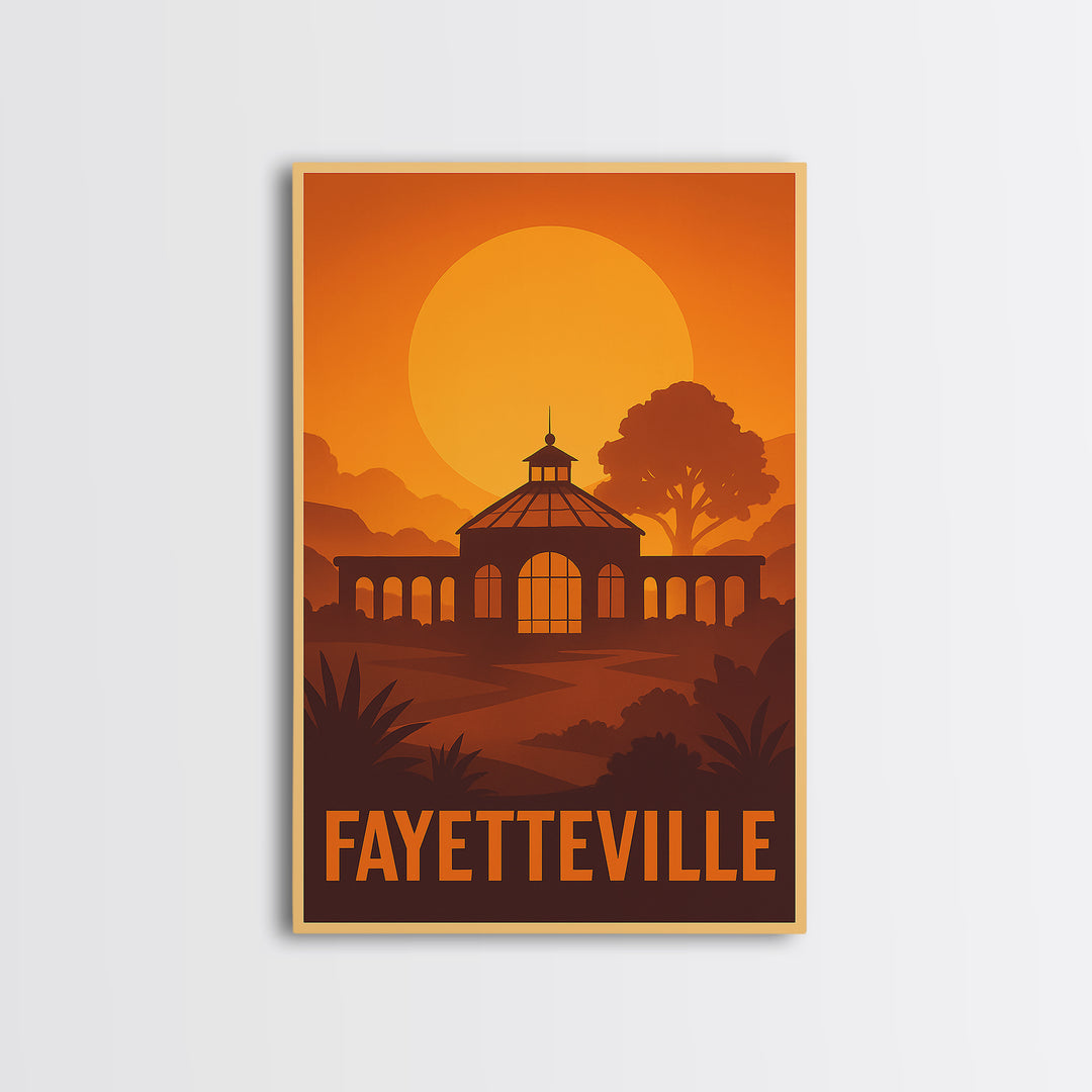 Fayetteville Travel Poster, Canvas Print, Warm Sunset Silhouette Art, Fayetteville Art Print, Travel Wall Art, Retro Travel Print