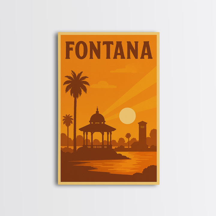 Fontana California Travel Poster, Canvas Print, Warm Sunset Silhouette Art, Fontana Travel Art, City Travel Prints, Travel Art, Home Decor