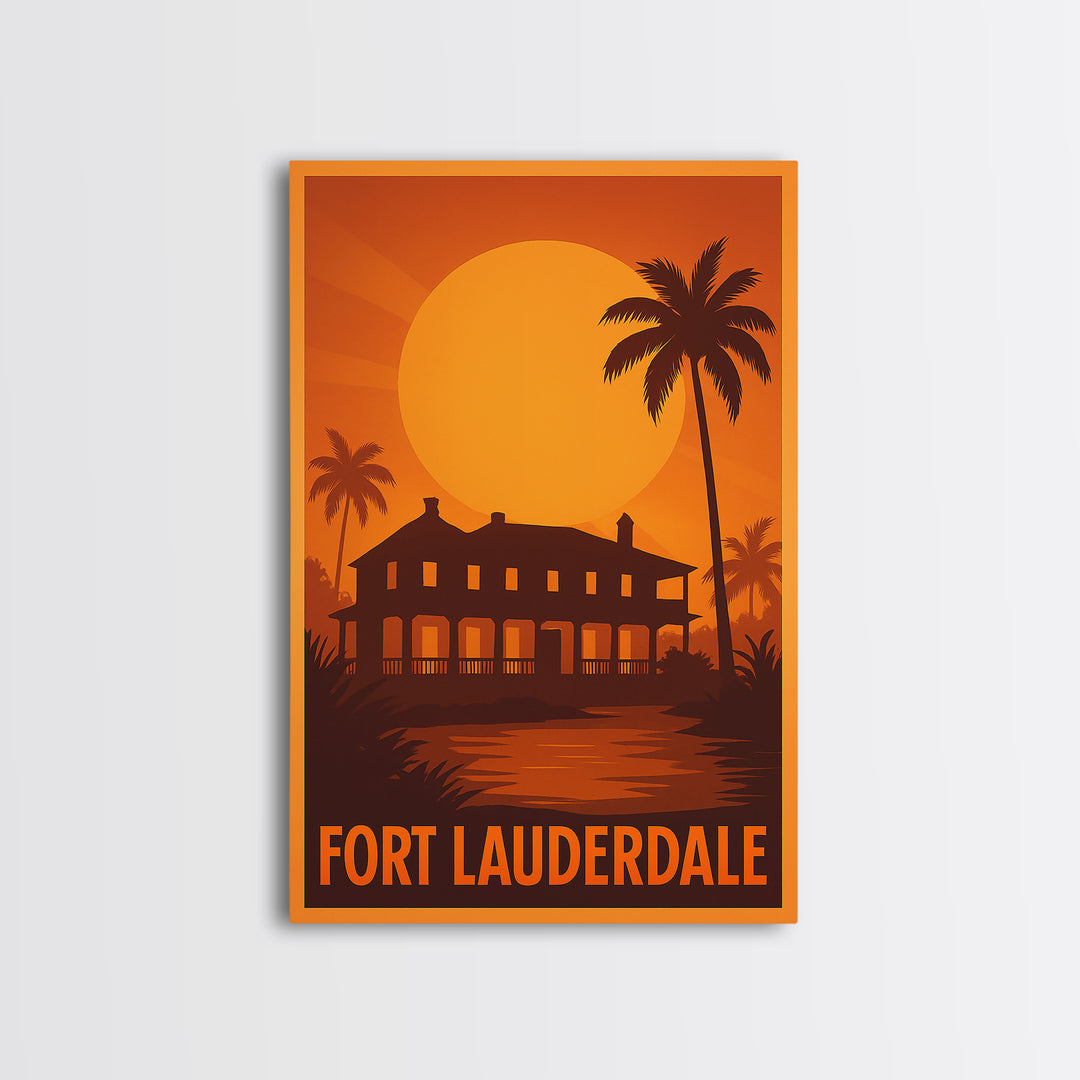 Fort Lauderdale Travel Poster, Canvas Print, Golden Travel Poster Art, Fort Lauderdale City Art, Travel Poster Art, Eclectic Wall Decor