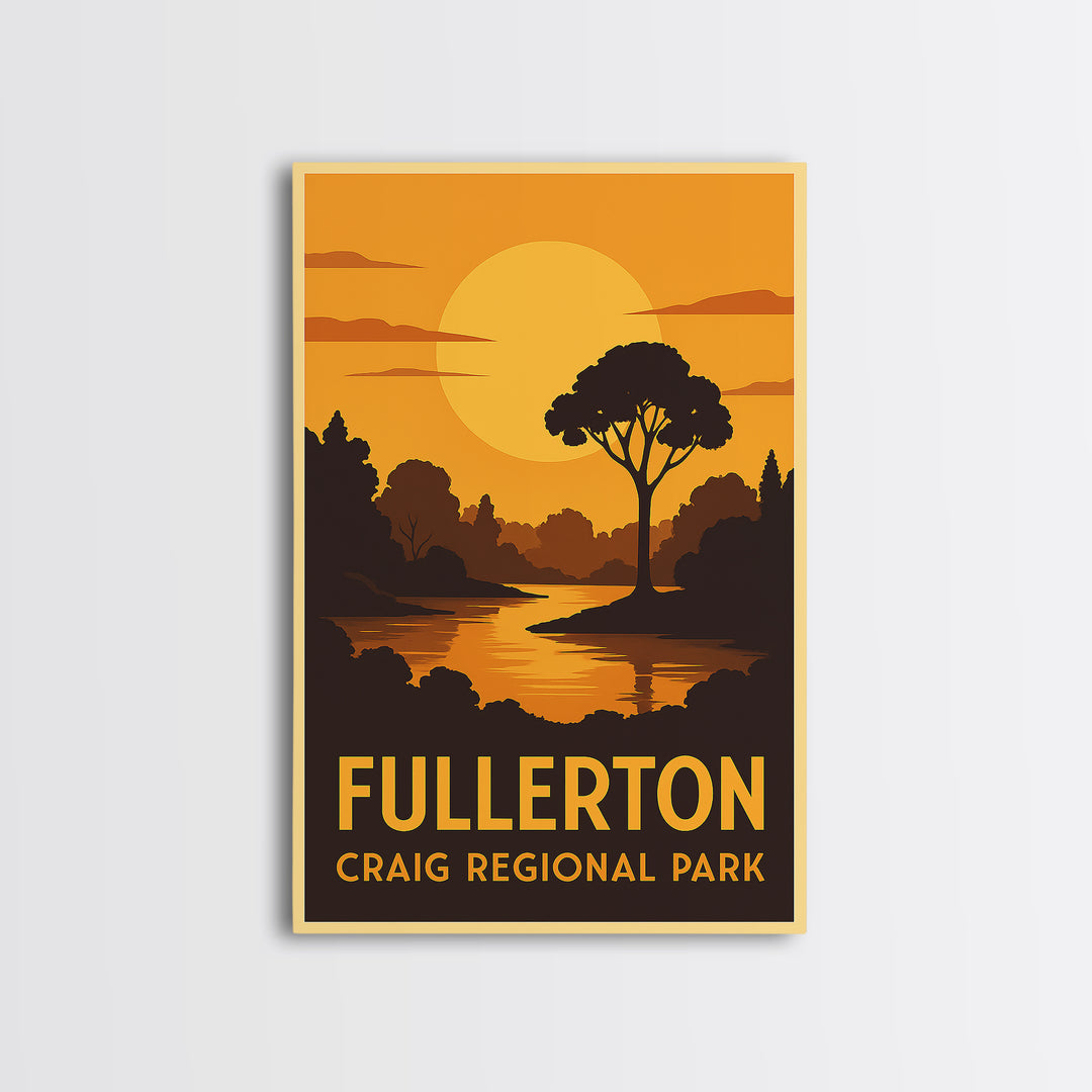 Fullerton Travel Poster, Canvas Print, Warm Sunset Silhouette Art, Fullerton Art Print, City Travel Prints, Vintage Travel Print