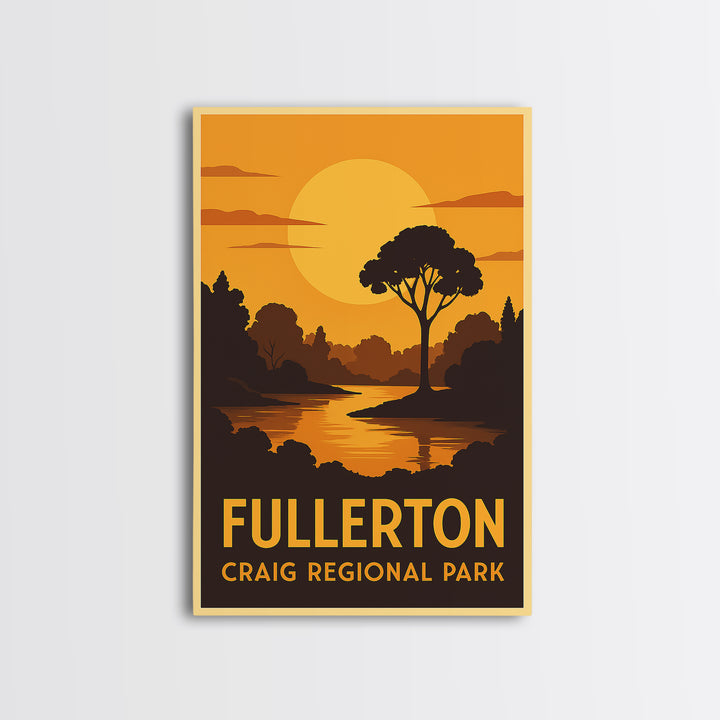 Fullerton Travel Poster, Canvas Print, Warm Sunset Silhouette Art, Fullerton Art Print, City Travel Prints, Vintage Travel Print