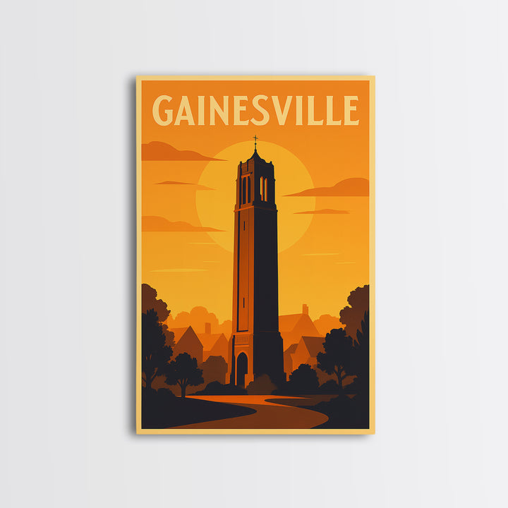Gainesville Florida Travel Poster, Canvas Print, Gold Art Deco Poster Art, Gainesville Wall Art, City Travel Prints, Travel Art Print