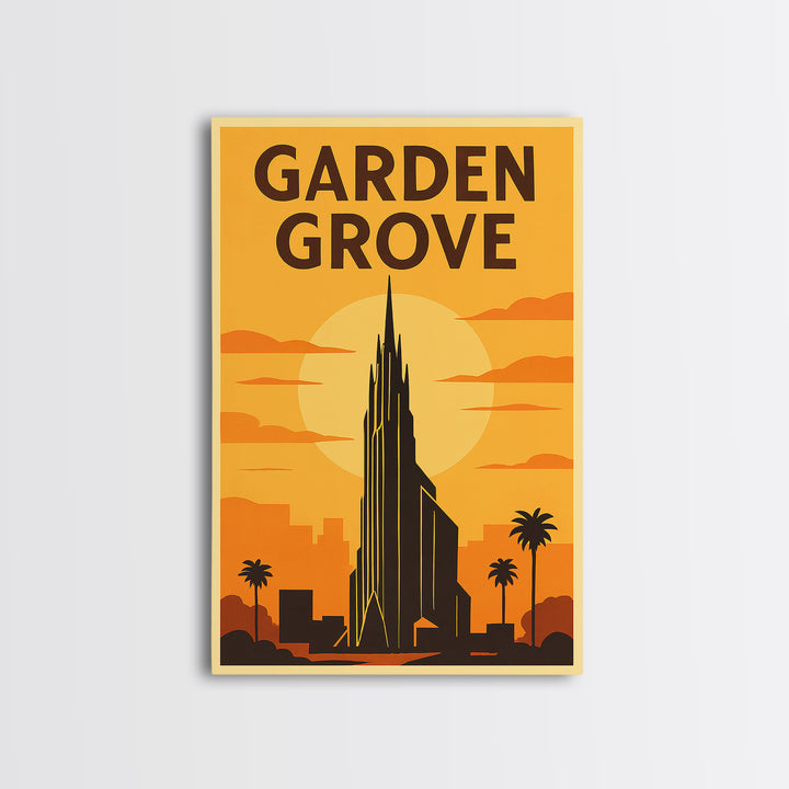 Garden Grove California Travel Poster, Canvas Print, Gold Art Deco Poster Art, Garden Grove Wall Art, City Art, Watercolor Downtown Skyline